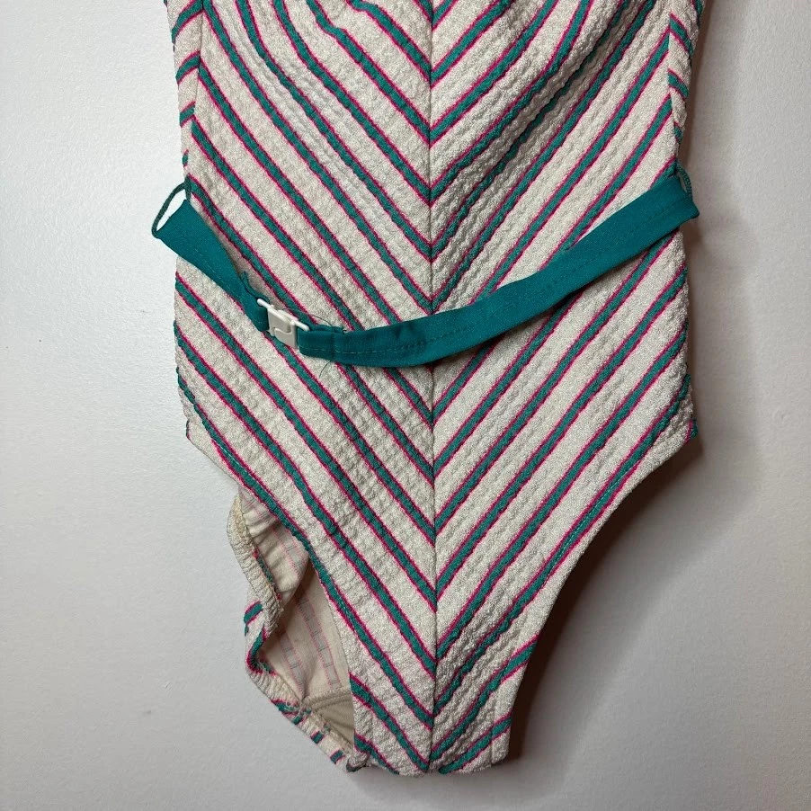 Traje de baño vintage Robby Len estampado a rayas corte alto cinturón años 50 60 70 talla 9/10 Foto 3 de 4