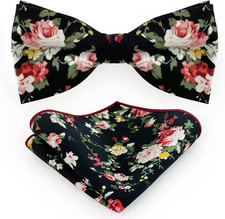 Bow Ties for Men Floral Pre-tied Bowtie and Pocket Square Set Hanky Formal Class