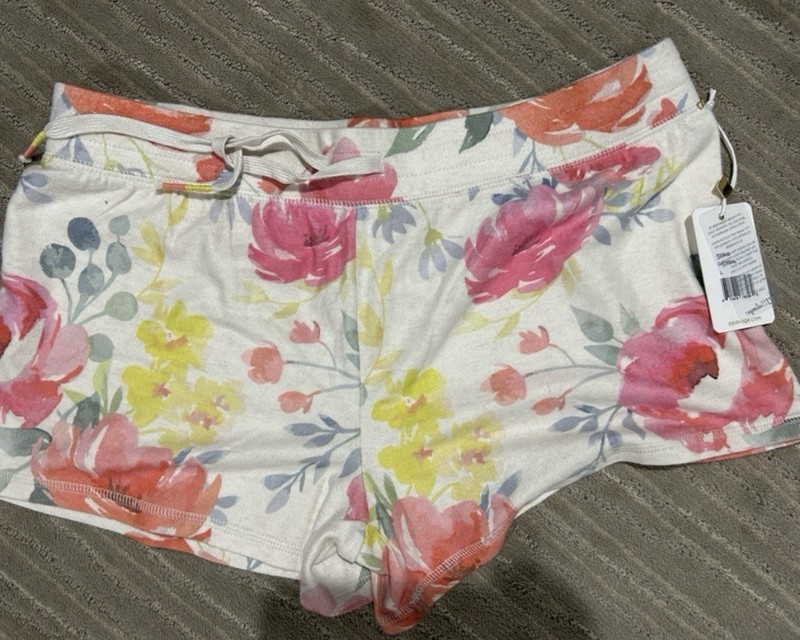NWT PJ Salvage Large Happy Blooms Floral Lounge Shorts Oatmeal Pink SOFT 
