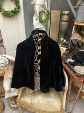 Victorian French Crushed Velvet 1800s Cape Jacket Scrumptious Darkest Navy Blue