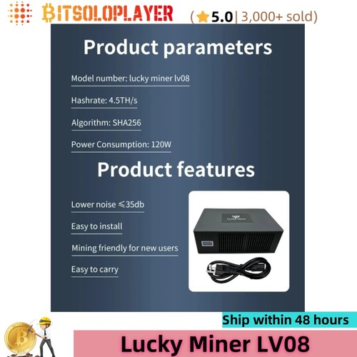 Lucky Miner LV08 4.5TH/S Bitcoin Solo Miner SHA256 BM1368 Asic BTC Lotto Mining - Picture 3 of 8