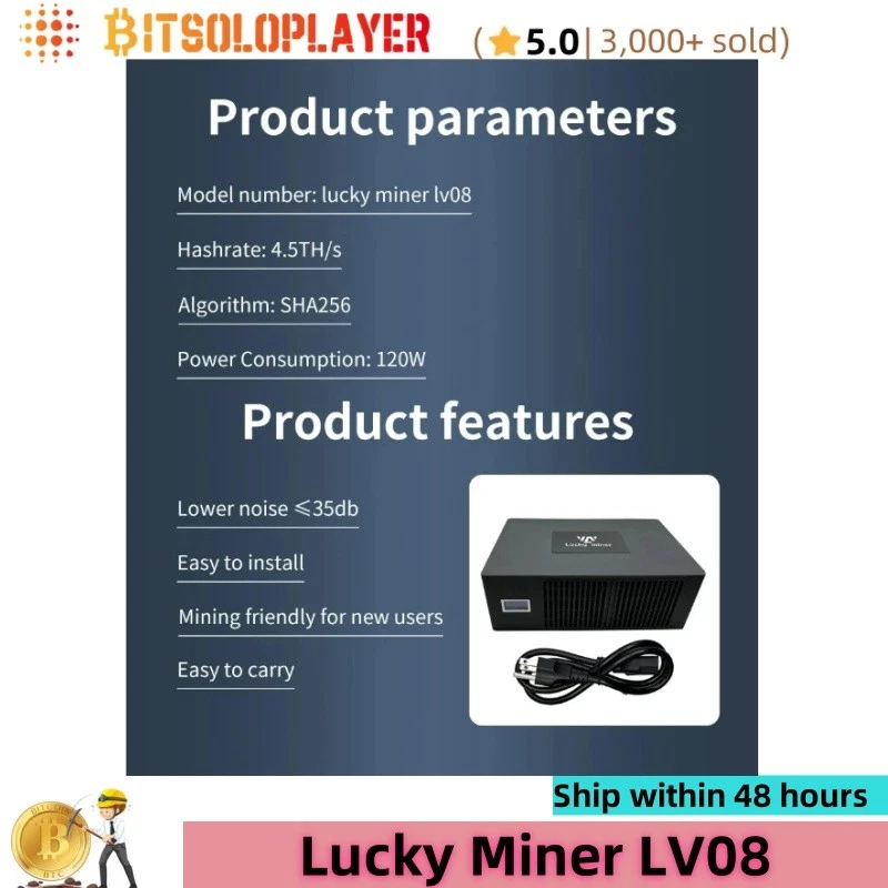 Lucky Miner LV08 4.5TH/S Bitcoin Solo Miner SHA256 BM1368 Asic BTC Lotto Mining - Bild 3 von 4