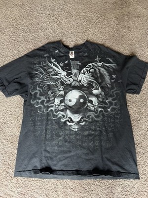 Vintage Dragon Vs Tiger Yin Yang Boxy T-Shirt  Skull Symbols Men s 2XL Y2K
