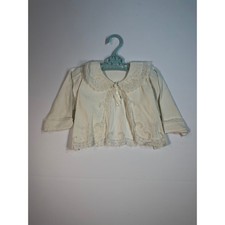 Vintage Ivory Corduroy Baby Jacket Lace Trim Peter Pan Collar Embroidery Cream