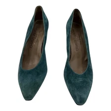 Charles Jourdan Paris Teal Suede Pointed Toe Kitten Heel Pumps Women's Size 8