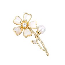 Flower Brooch Pin for Women, Fashion Lady Lapel Pearl Brooch with Crystal Rhi...
