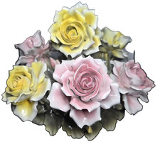 Vintage Capodimonte Italian Porcelain Large Rose Flower Basket Centerpiece