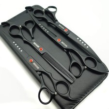 4 PCS Pet Grooming Scissors Set 7.0 Inch Straight Thinning Curved Black
