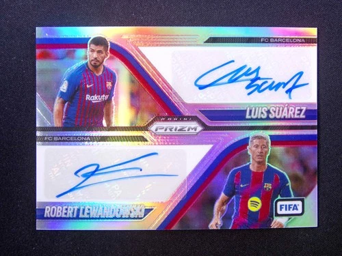 2025-26 Panini Prizm FIFA Luis Suarez/Robert Lewandowski 2 Auto Silver /25 Mint