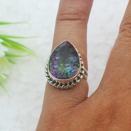 925 Sterling Silver Mystic Topaz Ring Handmade Gemstone Jewelry Gift For Her - Picture 2 of 5