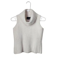 HILLARD & HANSON Angora Wool Sleeveless Turtleneck Sweater Vest milky white S