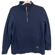 LL Bean Women's M Quilted Quarter-Zip Pullover Classic Navy Sweatshirt Kangaroo