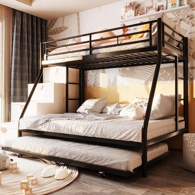 SUNLEI Twin over Full Bunk Beds with Trundle, Heavy Duty Metal Triple Bunk Bed F