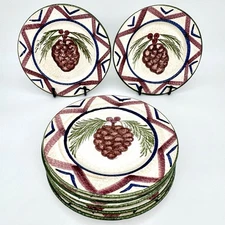 Set Of 7 The Cellar Log Cabin Pinecone Dessert Pie Plates Made For Macy’s Italy
