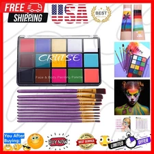 Face Body Paint Set, 15 Colors Painting Palette Makeup Kit with 10 Pcs Profes...