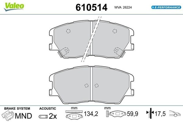Valeo BremsbeläGe Bremsbelagsatz BremsklöTze E-PERFORMANCE Vorne 610514-image