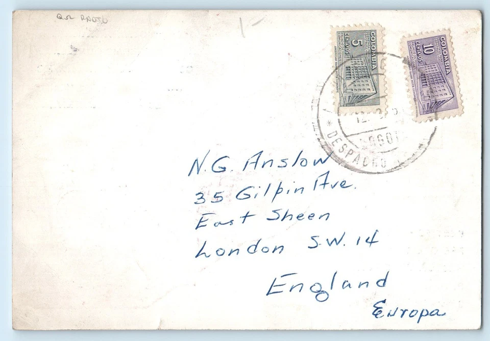 Bogotá Colombia Postal HK3AB QSL Radioaficionado c1950’s Vintage Publicado Foto 2 de 2