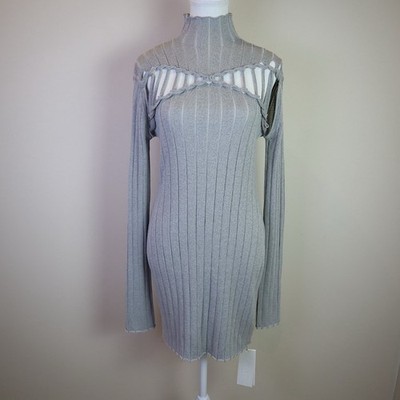 Dion Lee X Braid Light Reflective Knit Mini Dress Silver Cut Out BNWT Size L
