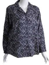 Coldwater Creek Sz PL P L Black White Lightweight Fine Cotton Blouse Shirt Top