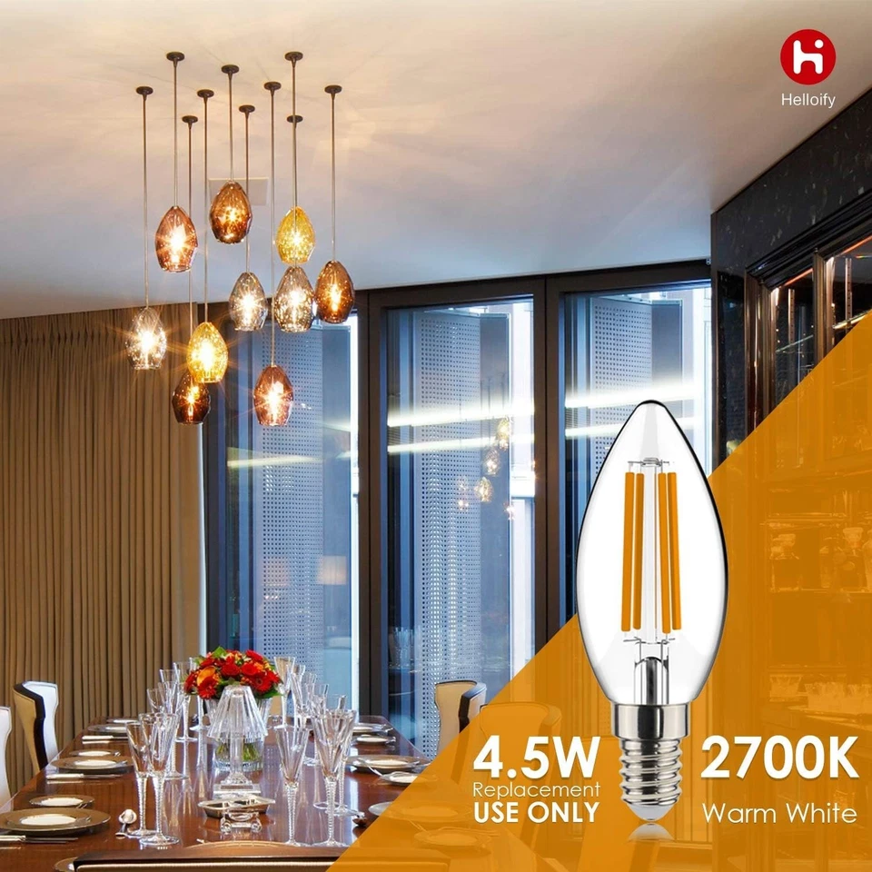 E12 LED Candle Light Bulbs Candelabra Chandelier Bulbs Replacement 40W 60W 2700K - Image 3 of 4