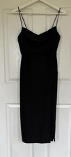 Windsor Midi Black Tight Dress Ruched Bodice Side Slit Spaghetti Strap Medium 