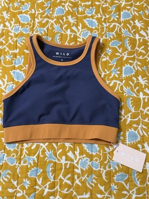 WILO The Label Racer Ribbed Sports Bra Crop Top Navy Orange Size S NWT Melbourne