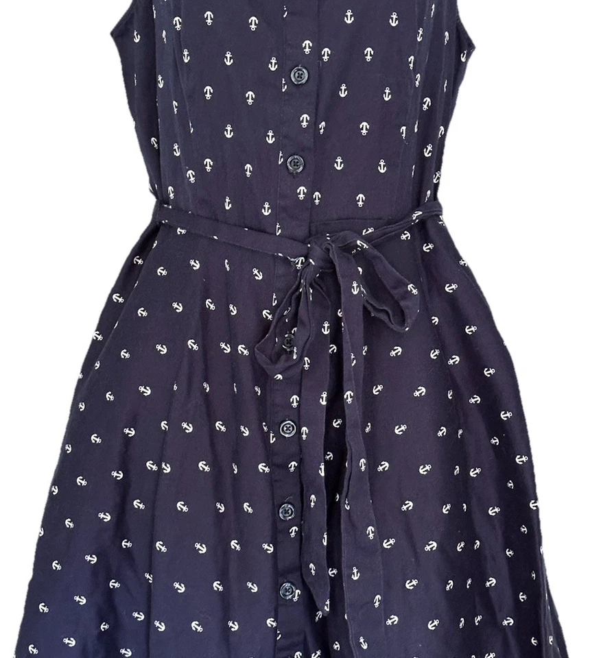 Chetta B Anchor Print Shirtdress Women Size 10 Button Front Midi Blue Coastal - Image 3 of 4