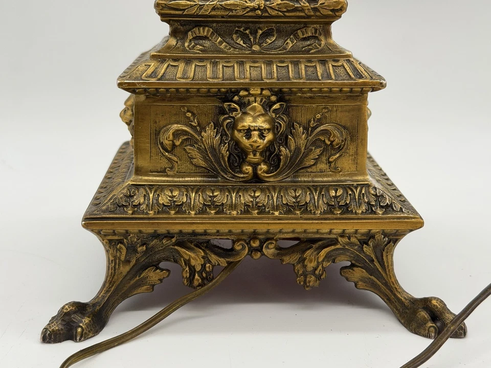 Pied Lampe Ancien Candélabre Bronze Doré Style Empire Napoléon III Flambeau Lion - Photo 3/4