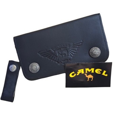 Vintage Camel Joe Genuine Leather Biker Chain Wallet Black Embossed Long Wallet