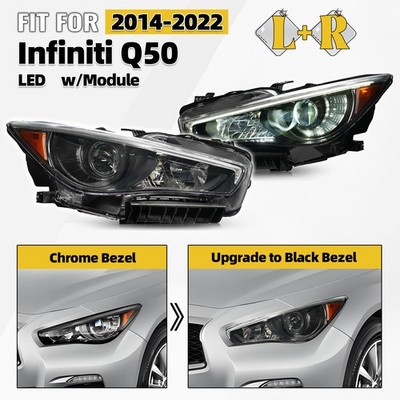 JDM Black Upgrade LED Headlights For 2014-2022 Infiniti Q50 w/o AFS Left+Right