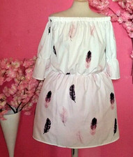 WOMEN PLUS SIZE LEAF FLORAL HALF SLEEVE  WHITE TEA DRESS ( SIZE XL )