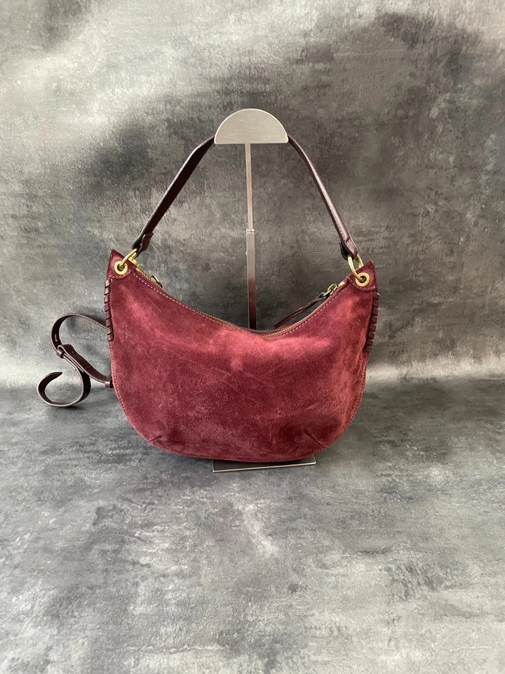 Sac à main bandoulière Ba&sh rouge bordeaux cuir daim Swing - Photo 2/4