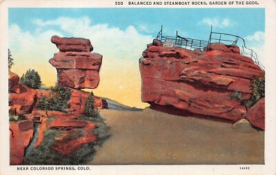 Denver CO Colorado Garden Of The Gods Balanced Steamboat Rock Vtg Postcard B9