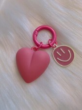 Pink Heart Bag Charm Key Ring Fob Keychain Happy Face Smile AirPods Case Charm
