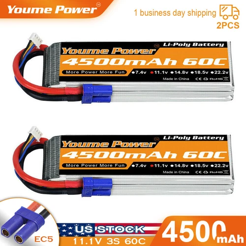 2pcs 11.1V 4500mAh 3S LiPo Battery 60C EC5 for RC Car Truck Drone FPV Boat Buggy