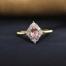 925 Sterling Silver 7x5 mm Oval Shape Natural Morganite Ring Cubic Zirconia