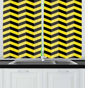 Yellow Chevron Kitchen Curtains 2 Panel Set Window Drapes 55 X 39
