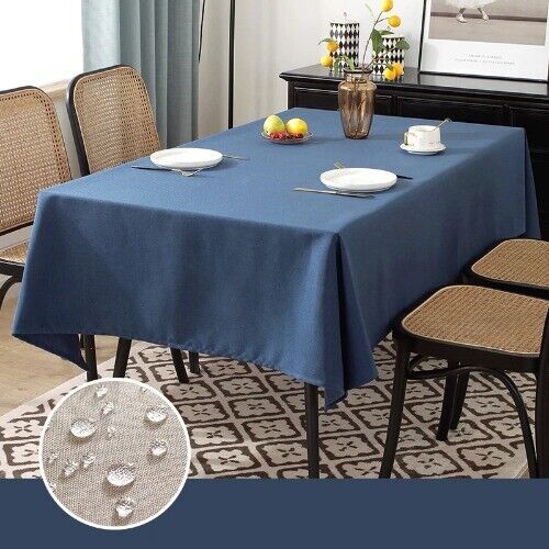 Solid Color Tablecloth Modern Waterproof Dining Table Cloth Cotton Linen Beige - Picture 22 of 26