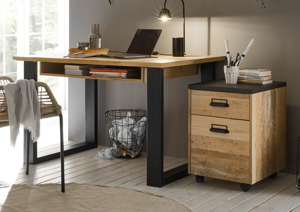 Schreibtisch Set Inkl. Rollcontainer BüRo Arbeitszimmer MöBelset Used Wood Stove-image
