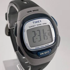 Timex Digital Watch T5K539 Black Resin Band 38mm Two Tone Case No HR Strap