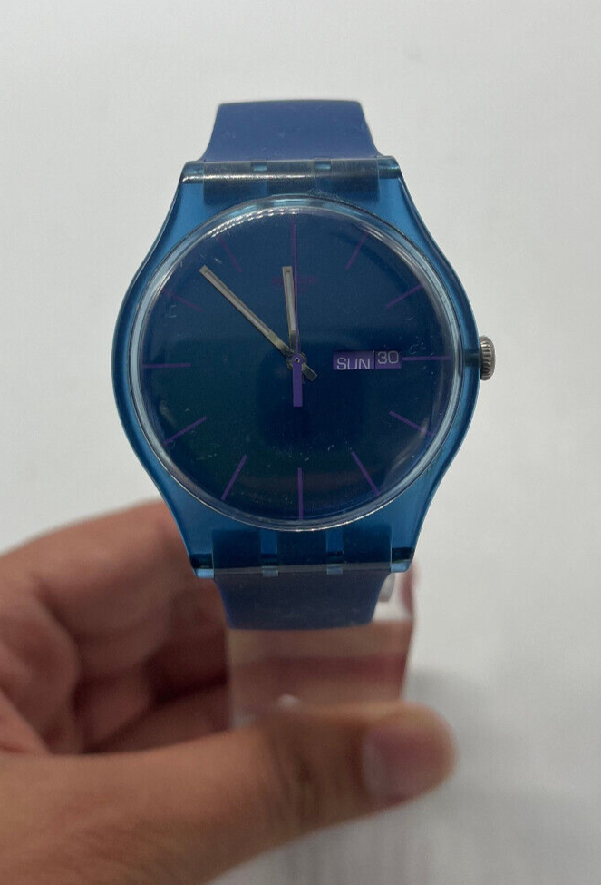 Swatch - SUON701 COBALT REBEL - Tested Working- Blue Day Date Rare