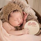 Newborn Announcement Sign 5.9in Hello World Baby Name Plaque Pink Wooden Birth P
