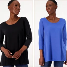 Attitudes by Renee Set of 2 Washed Cotton T-Shirts Black Blue Size XXS *NEW*