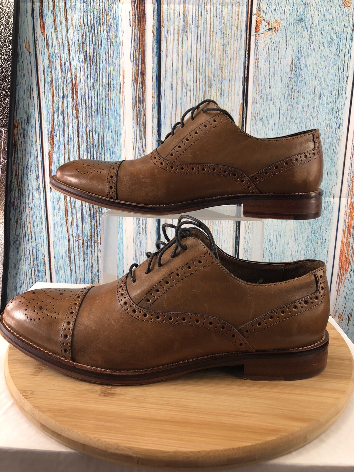 SAOLA 208682 WT50 CONARD CAP TOE SCARPE UOMO 9 5W PELLE MARRONE JOHNSTON MURPHY con scatola