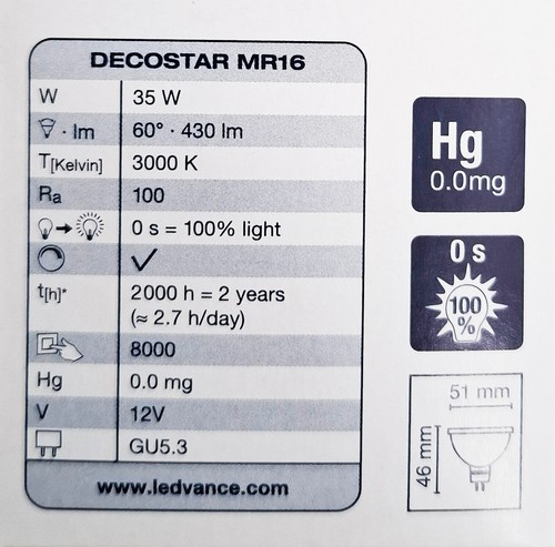 12 x 12V 35W MR16 Halogen Light Globes Bulbs Lamps Dimmable Wide Beam 60D OSRAM - Picture 5 of 5