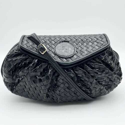 FENDI Shoulder Bag Crossbody Braided Logo Leather Black Women's USED FROM JAPAN - Picture 2 of 10