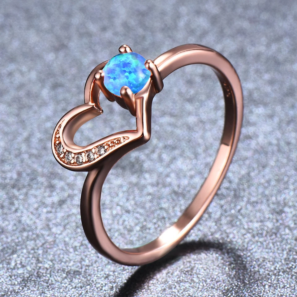 Романтический подарок синий огонь опал драгоценные камни розовое золото покрытием серебра круглое кольцо размер 7-10 - Изображение 2 из 4