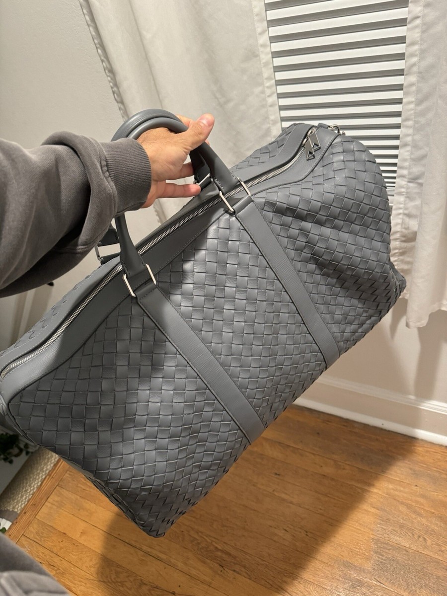 BOTTEGA VENETA Cabin Duffle Large Grey Intrecciato Leather Duffle