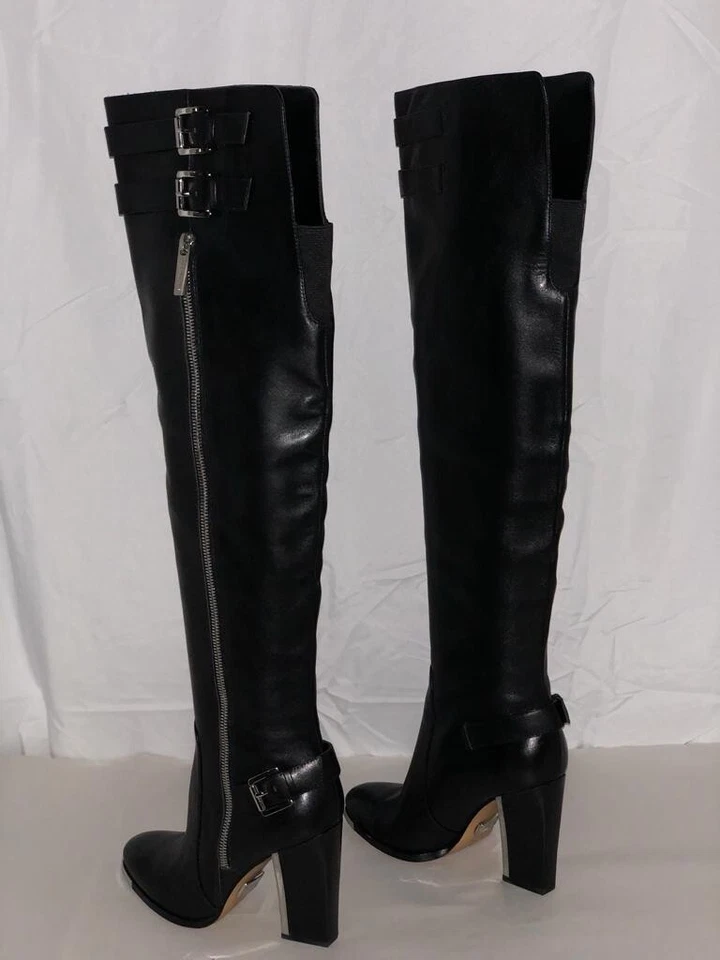 36/6❤️MICHAEL KORS COLLECTION TACÓN ALTO Cuero Negro Sobre la Rodilla Botas $995 Foto 4 de 4