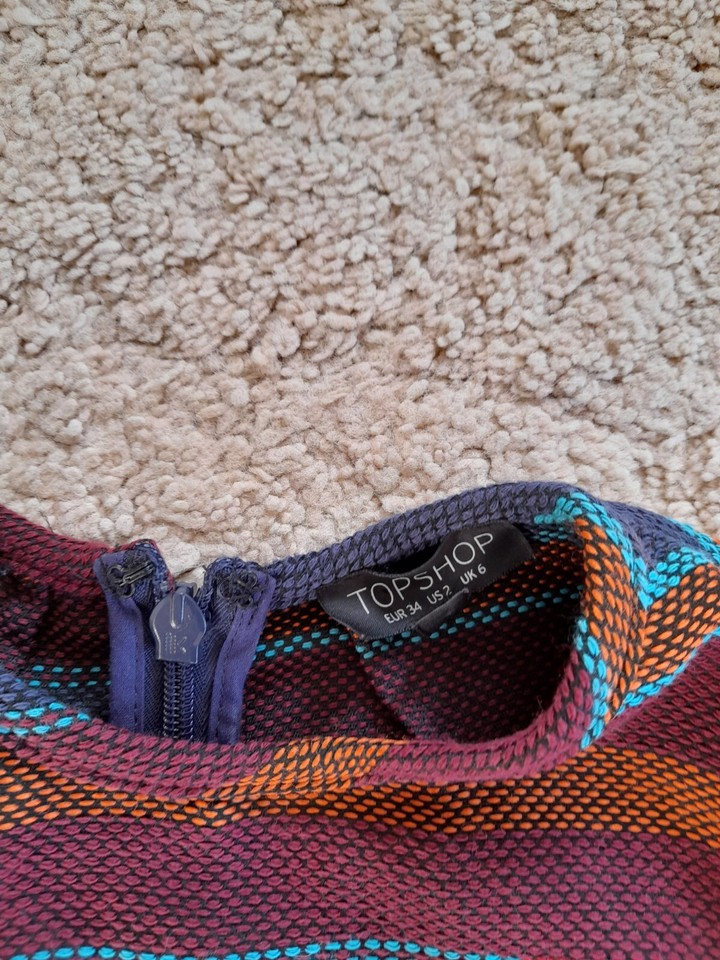 BURGUNDY BLUE RAINBOW KNIT FLUTTER SLEEVE JUMPER KNEE LENGTH